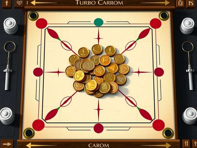 Classic Turbo Carrom board setup with coins arranged in center